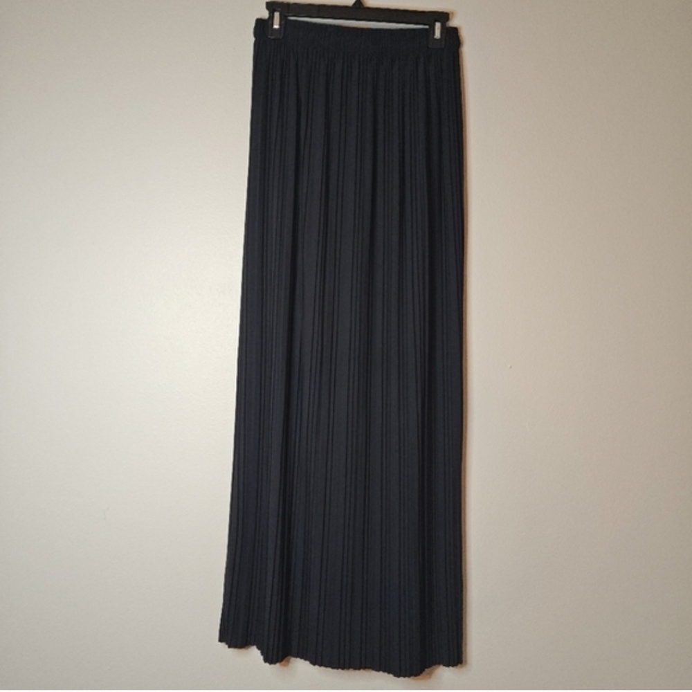 One Size Black Pleated Maxi Skirt Elastic High Waist Flowy Drawstring Boho - Picture 7 of 14